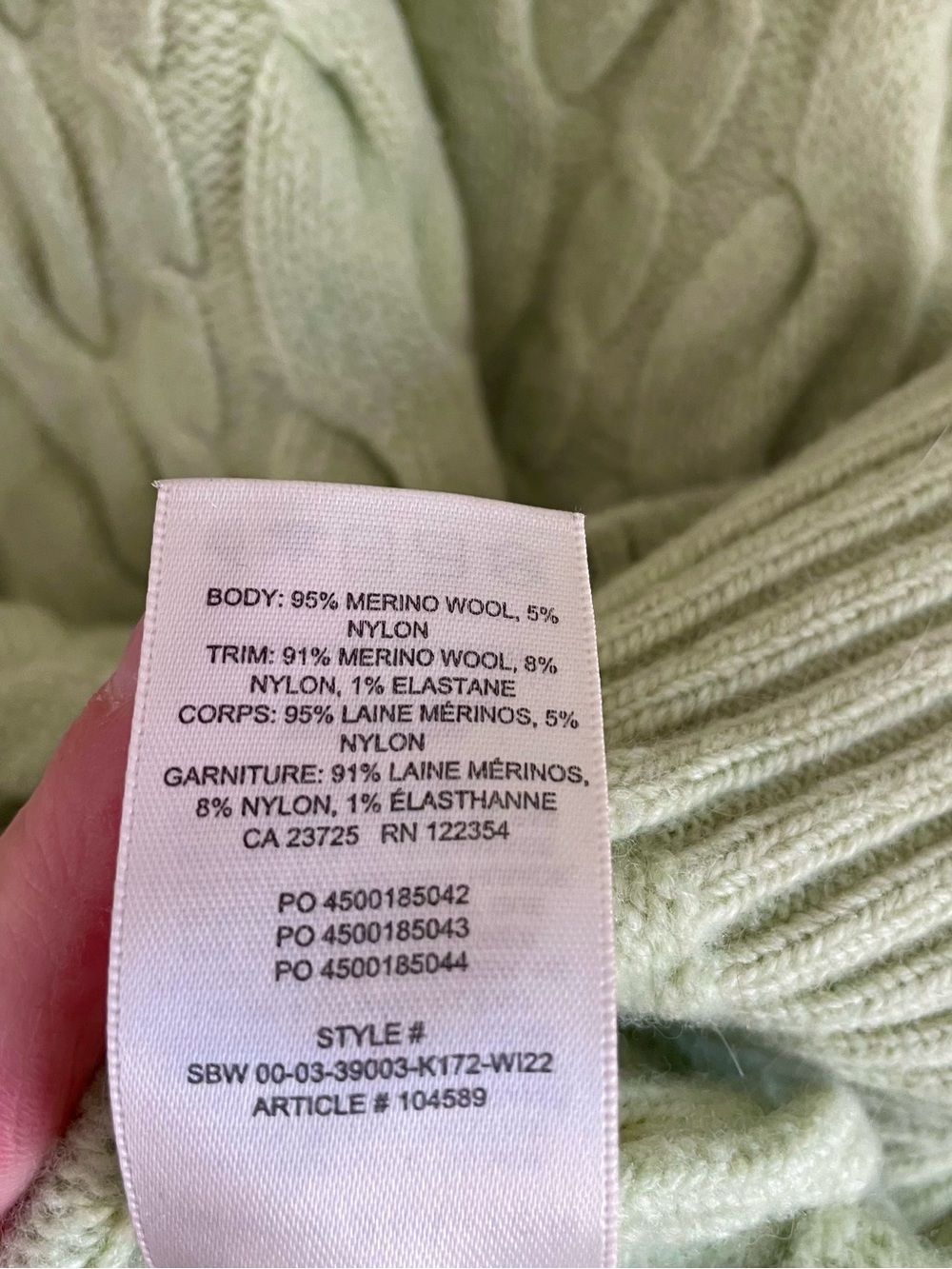 Babaton Aritzia Stargaze Turtleneck Palm Green Cable Knit Merino Wool Large - Picture 9 of 10